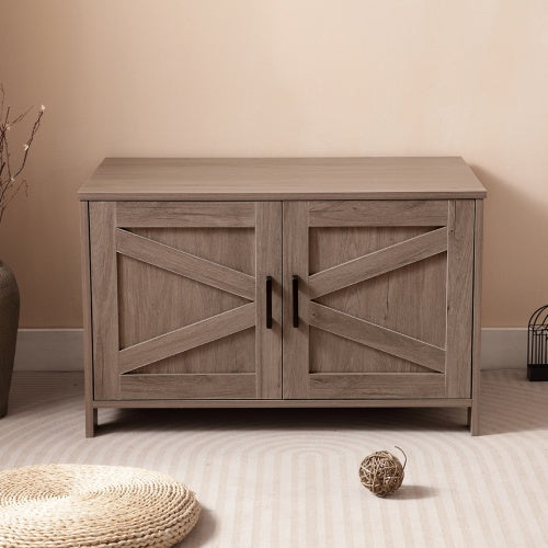 Hidden Litter Box Furniture With Barn Door, Wooden Cat Washroom Furniture, Cat House, End Table, Fit Most Of Litter Box