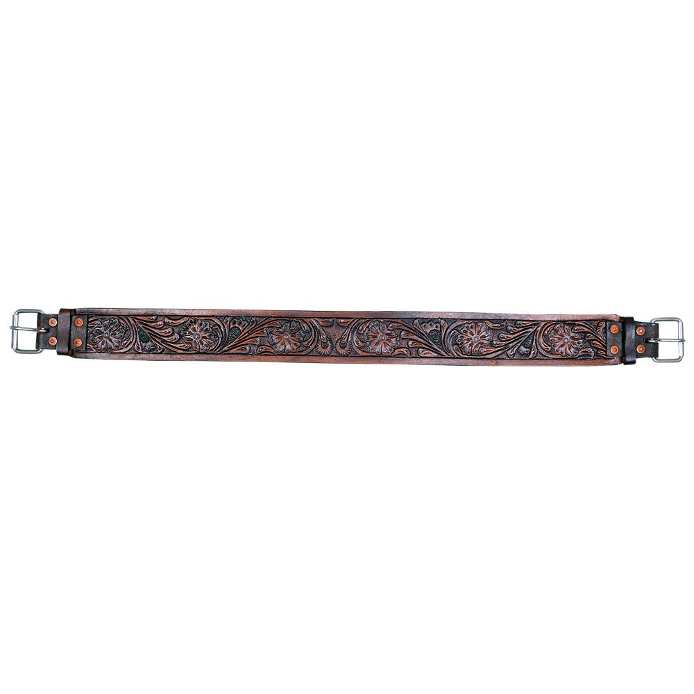 Comfytack Horse Saddle Cinch Girth Handtooled Leather Antique Brown