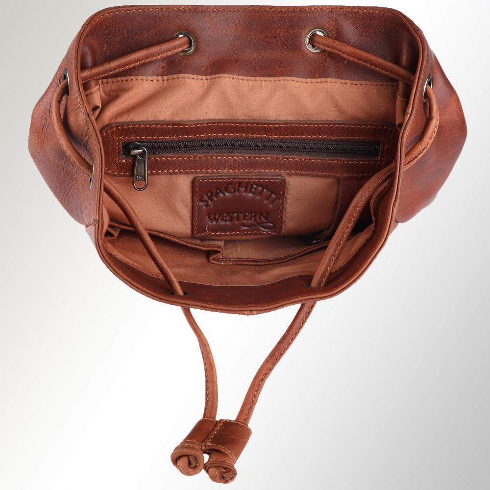 Spaghetti Western Swc427Tbrn Backpack Vintage Handmade Drum Dyed Genuine European Cowhide Leather Women Bag Western Handbag Purse
