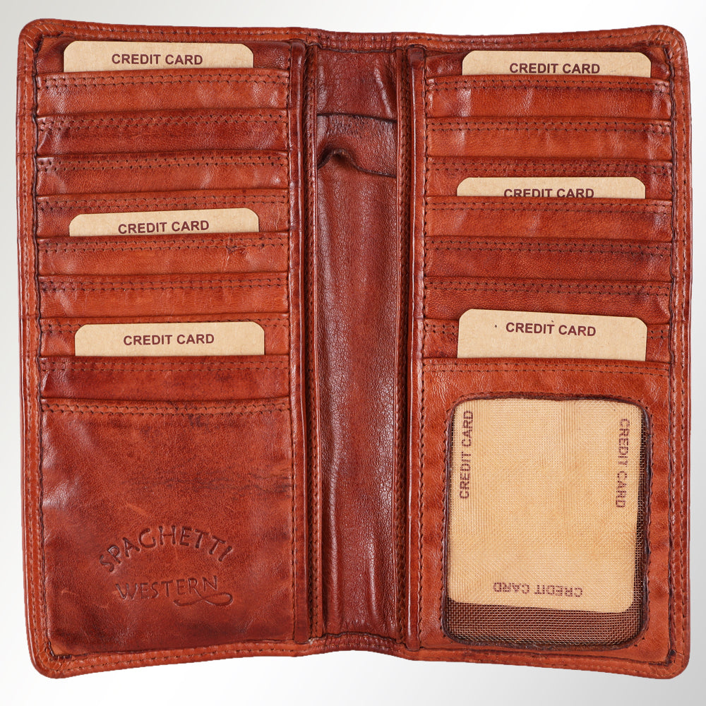 Spaghetti Western Swc437Cg Card-Holder Vintage Handmade Drum Dyed Genuine European Cowhide Leather Women Bag Western Handbag Purse