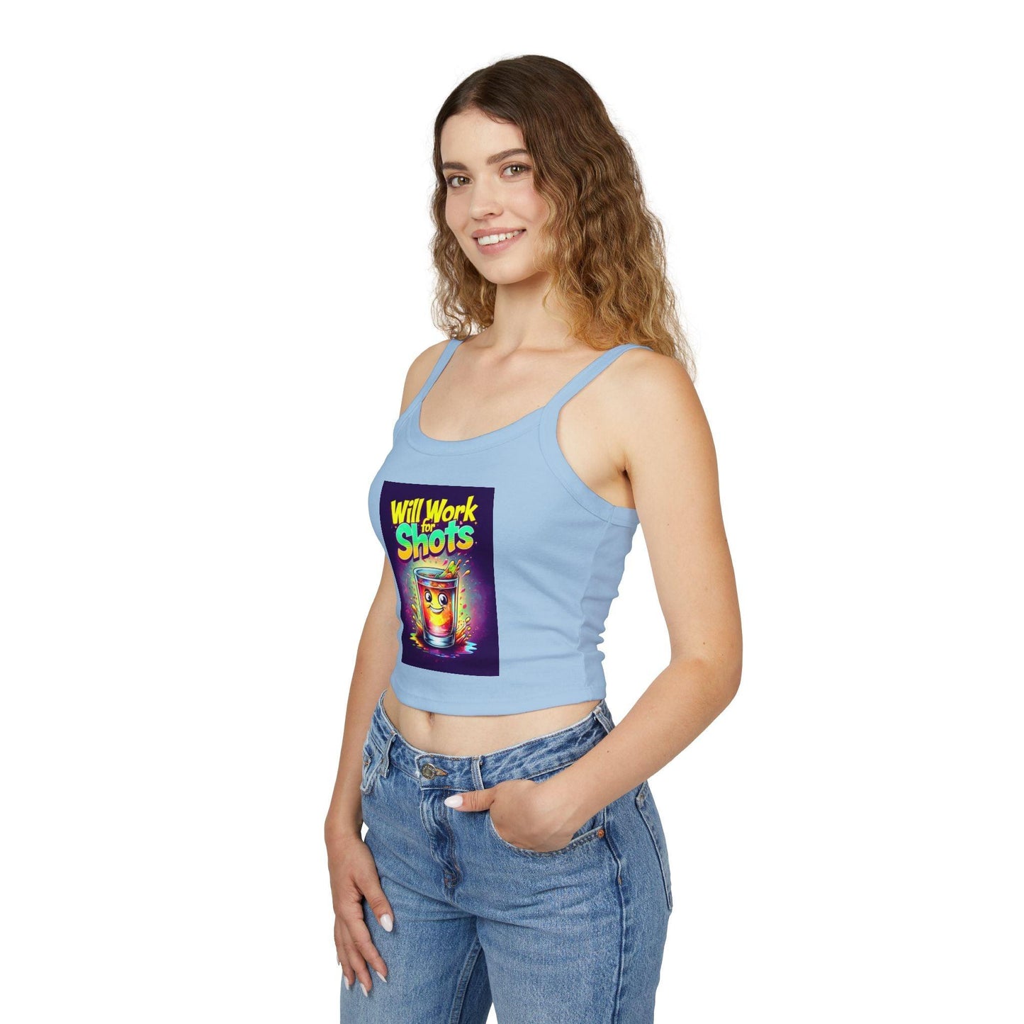 Will Work for Shots Womens Spaghetti Strap Tank Top