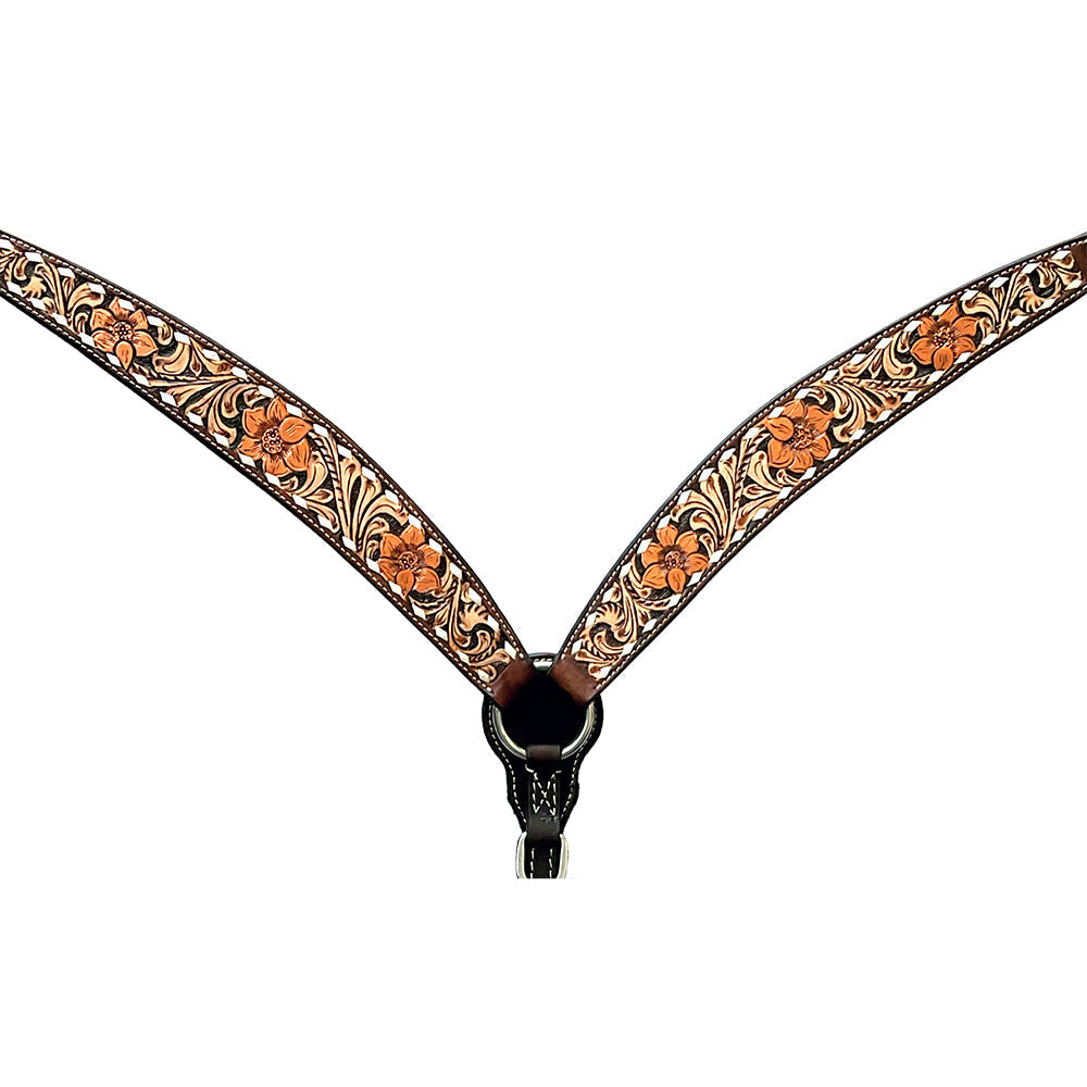 Bar H Equine Genuine Western American Leather Horse Premium Headstall & Breast Collar Set