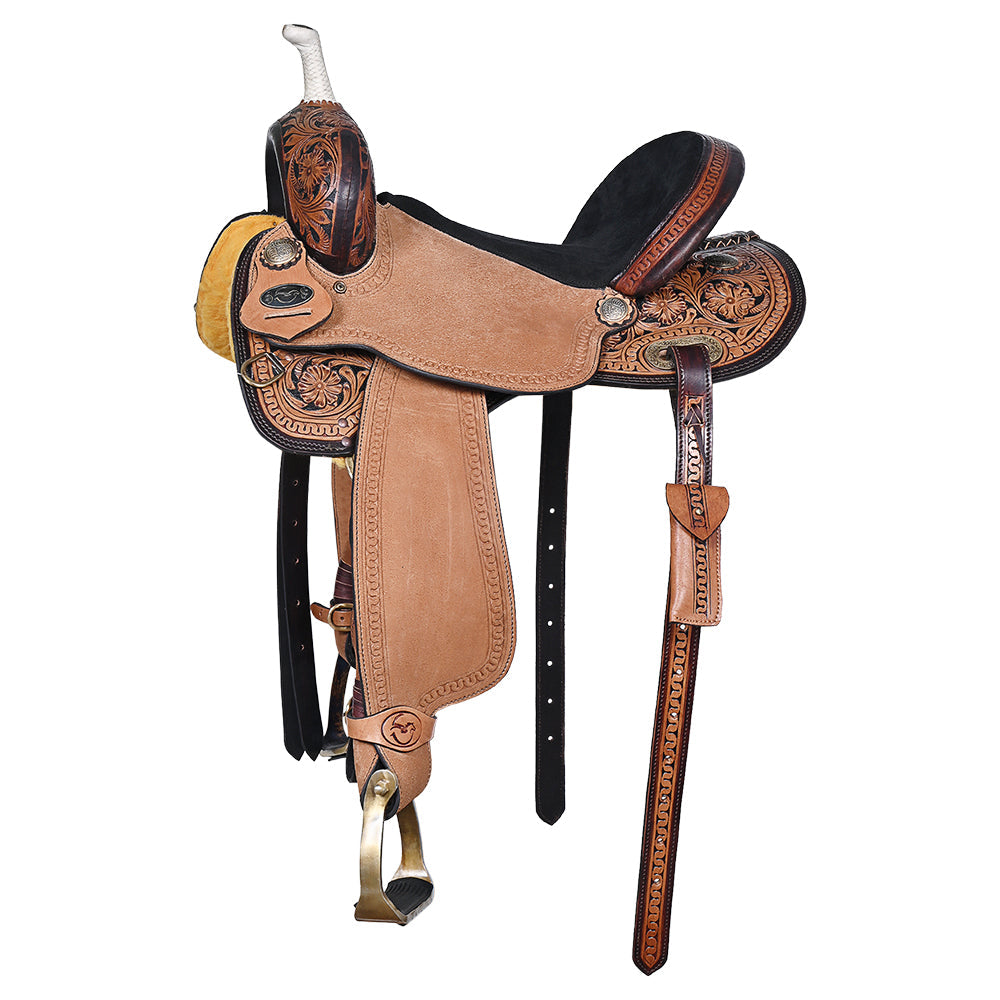 Comfytack Western Horse Barrel Racing Trail Pleasure American Leather Saddle Tack Set With Reins Dark Brown