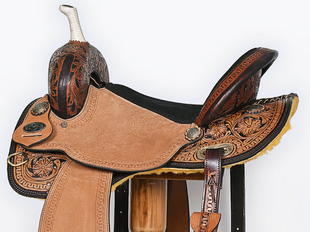 Comfytack Western Horse Barrel Racing Trail Pleasure American Leather Saddle Tack Set With Reins Dark Brown