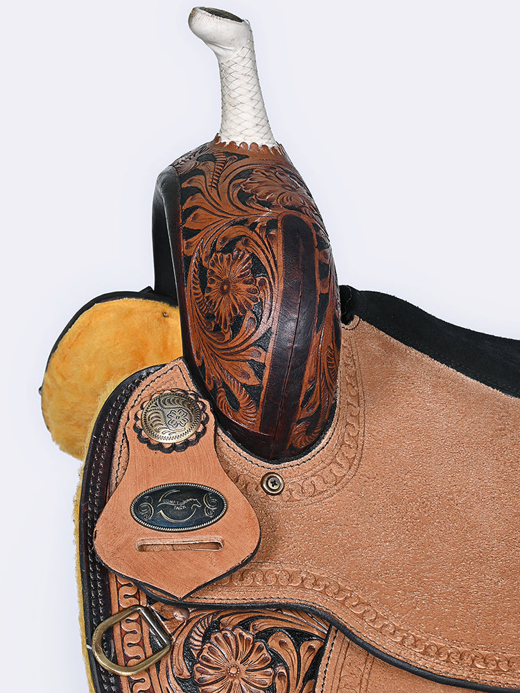 Comfytack Western Horse Barrel Racing Trail Pleasure American Leather Saddle Tack Set With Reins Dark Brown