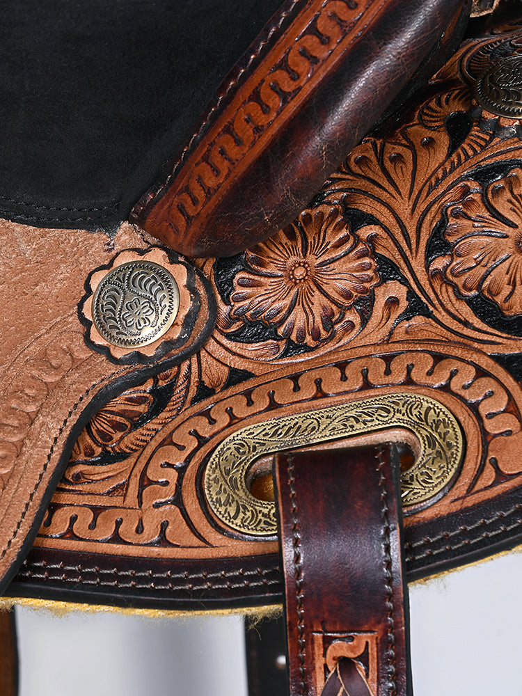 Comfytack Western Horse Barrel Racing Trail Pleasure American Leather Saddle Tack Set With Reins Dark Brown