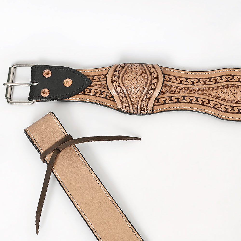 Comfytack Horse Saddle Flank Cinch Girth Handtooled Leather W/ Billets Antique Tan