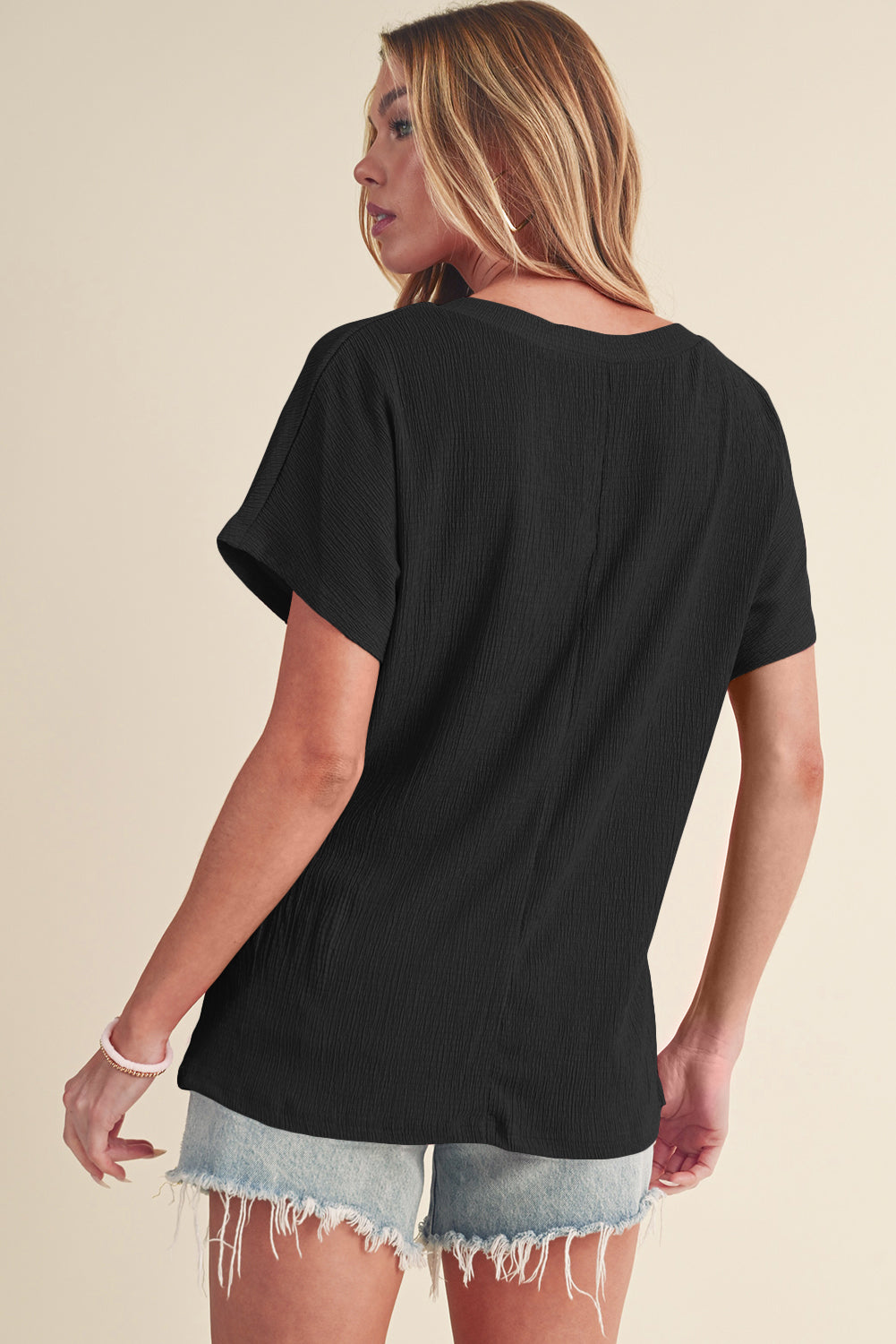 Crinkled V Neck Tee