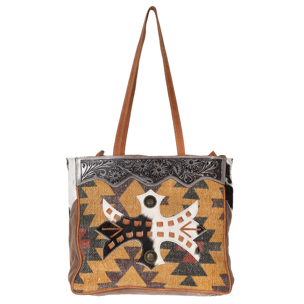 OHLAY WEEKENDER Hand Tooled Upcycled Wool Upcycled Canvas Hair-on Genuine Leather women bag western handbag purse