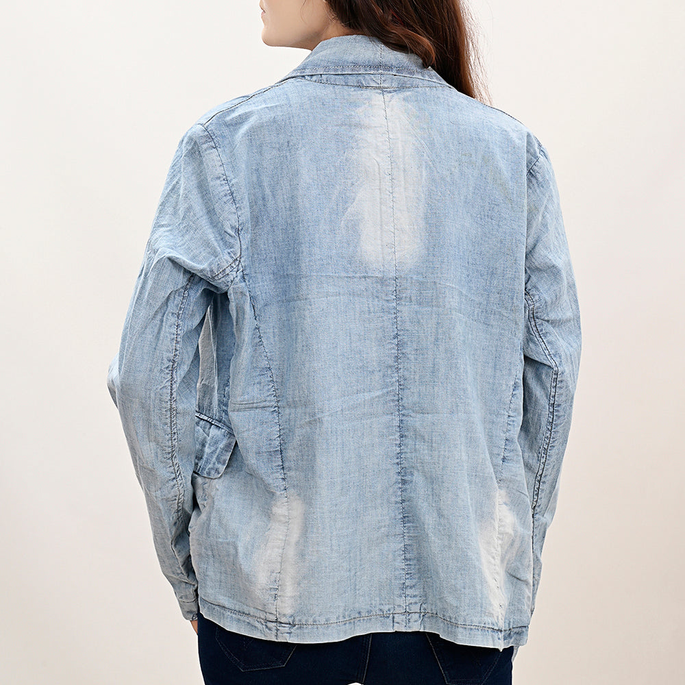 ADBZ039 Genuine leather Hand tooled hand carved Women 100% cotton Denim Blazer dress jacket ladies Girl