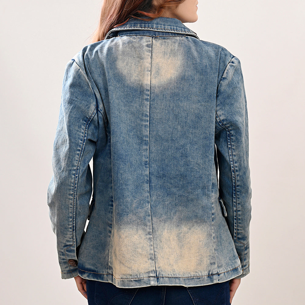ADBZ041 Genuine leather Hand tooled hand carved Women 100% cotton Denim Blazer dress jacket ladies Girl