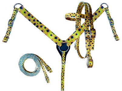 PONY SIZE Nylon Headstall Or Breastcollar With Sunflower Print Design