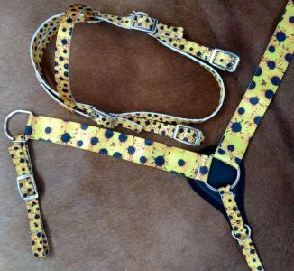PONY SIZE Nylon Headstall Or Breastcollar With Sunflower Print Design