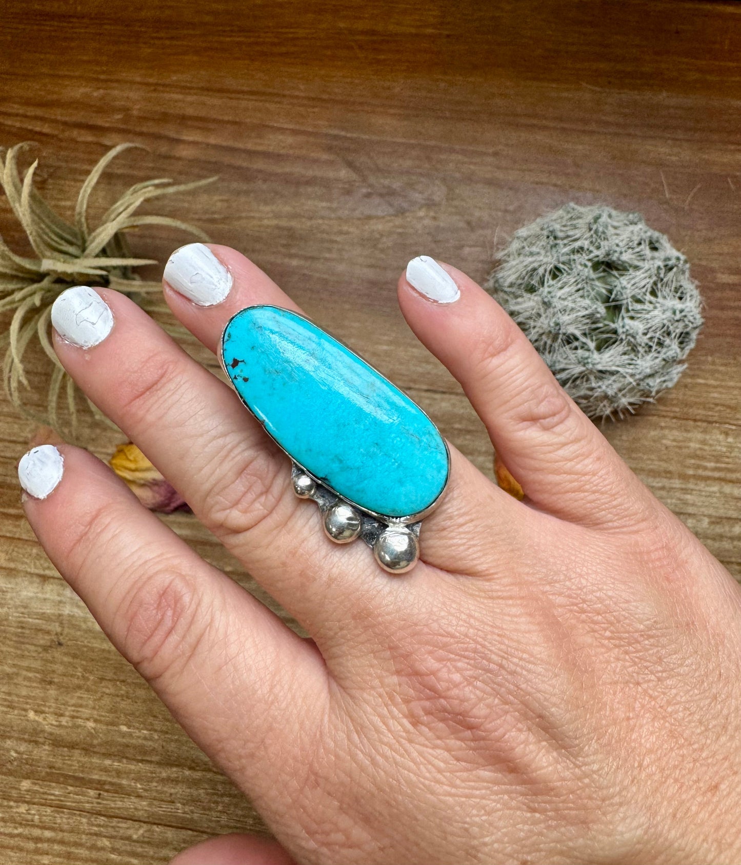 MJ collection - long turquoise stone ring - Size 6 - sterling silver