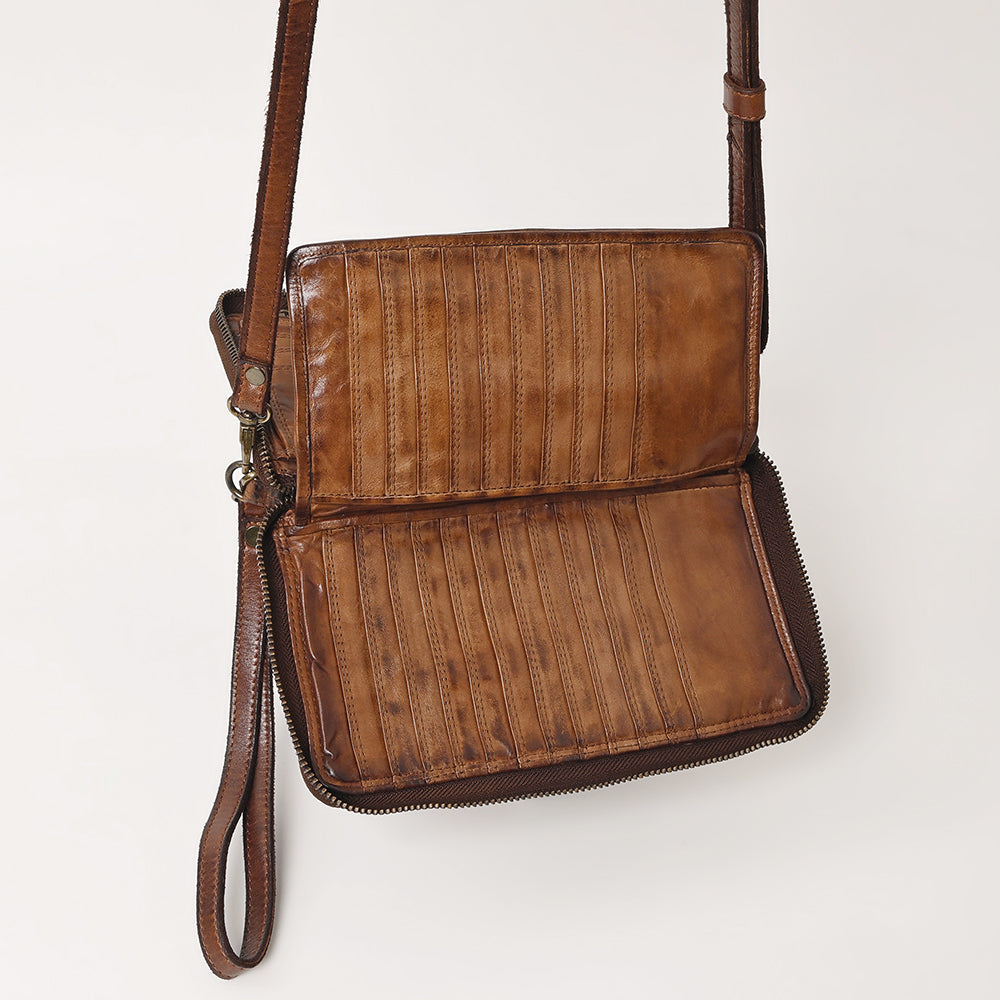 Spaghetti Western Swc195Brn Wallet Vintage Handmade Drum Dyed Genuine European Cowhide Leather Women Bag Western Handbag Purse