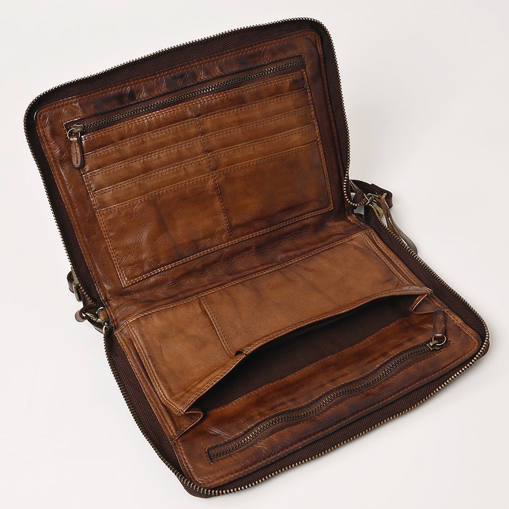 Spaghetti Western Swc197Brn Organiser Vintage Handmade Drum Dyed Genuine European Cowhide Leather Women Bag Western Handbag Purse