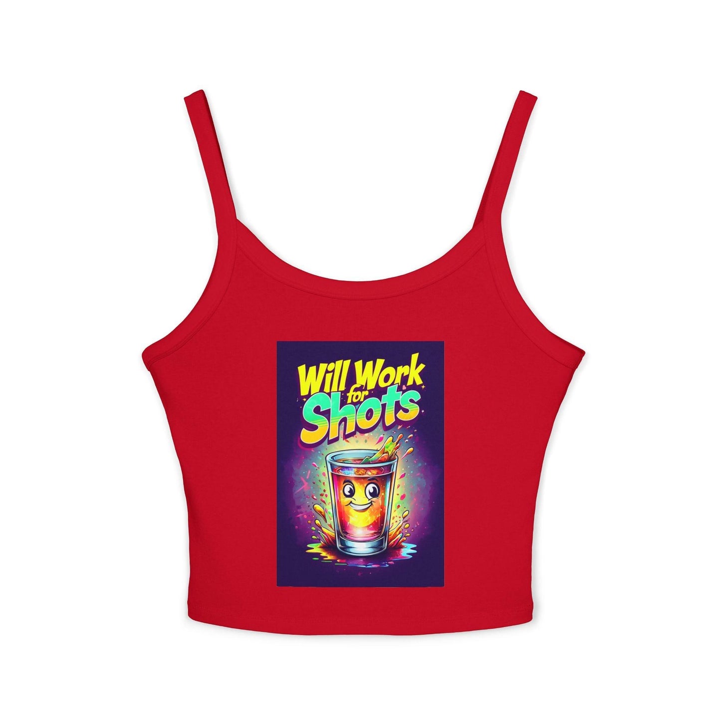 Will Work for Shots Womens Spaghetti Strap Tank Top