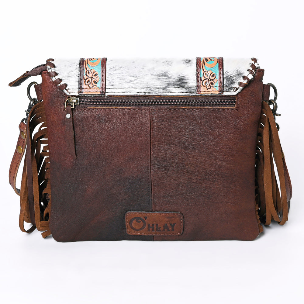 OHLAY KBG280 Cross Body Hand Tooled Hair-On Genuine Leather women bag western handbag purse