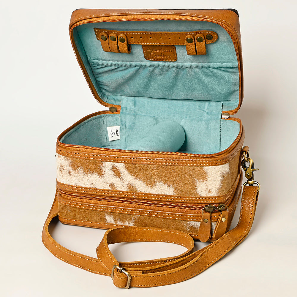 American Darling Jewelry Case Hand Tooled Hair On Genuine Leather Women Bag Western Handbag Purse |
