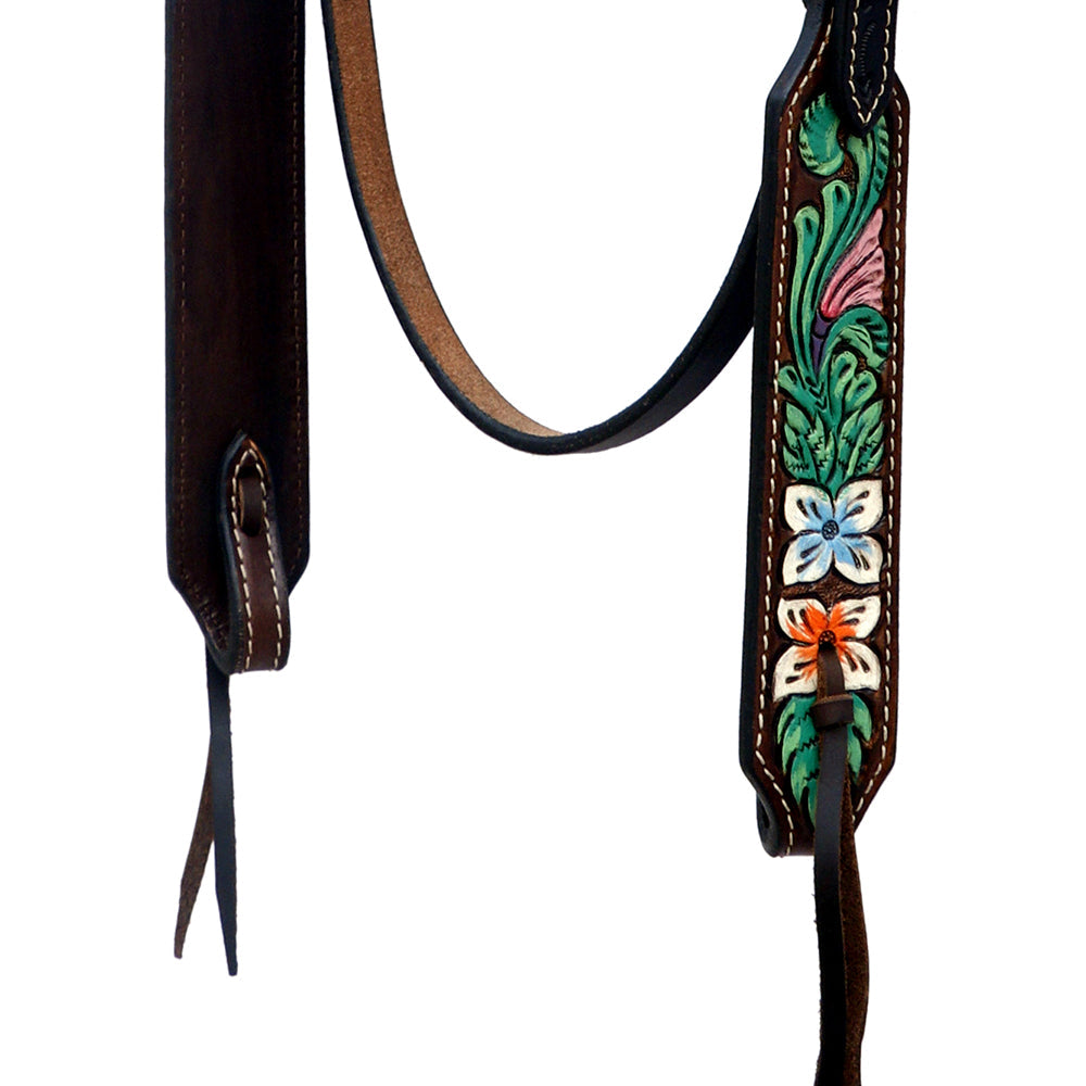 Hilason Horse Floral Hand Painted American Leather Breast Collar Headstall Brown
