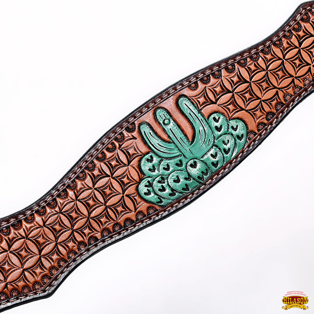 Hilason Horse Cactus Hand Painted American Leather Breast Collar Headstall Brown