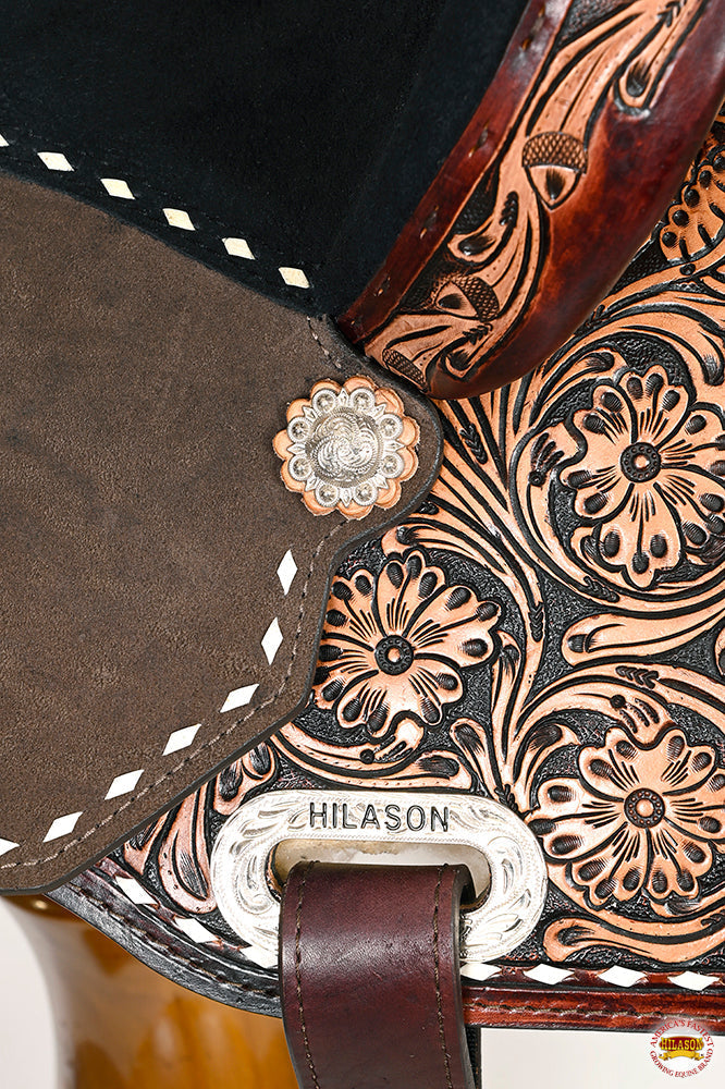 15 In Hilason Flex Tree Western Horse Buckstitch Floral Trail Barrel American Leather Saddle Brown