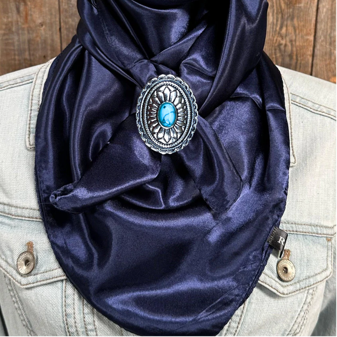35X35" Solid Dark Blue Wild Rag / Scarf WRS9 - Western Concho Wild Rag Slides - Assorted