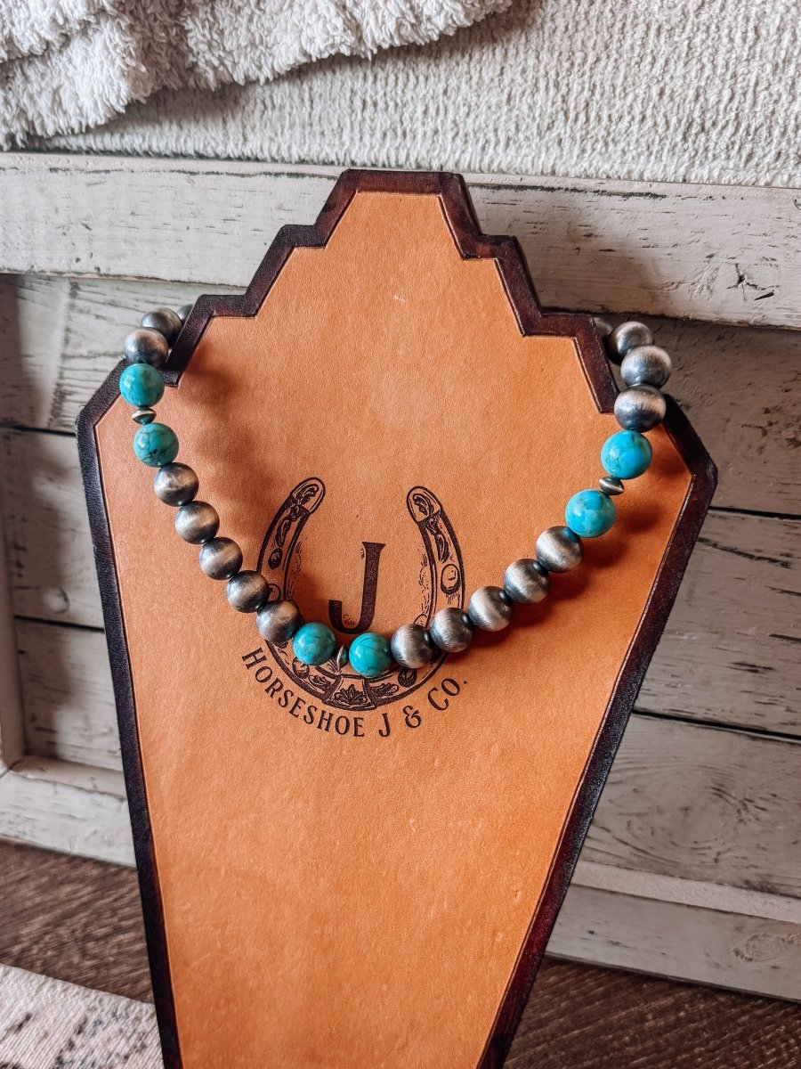 14mm 18" Sterling Silver Pearl with Turquoise Necklace