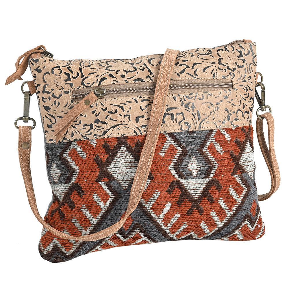 Ohlay Bags OHV369 Cross Body Ii Upcycled Wool Embossed Genuine Leather Women Bag Western Handbag Purse