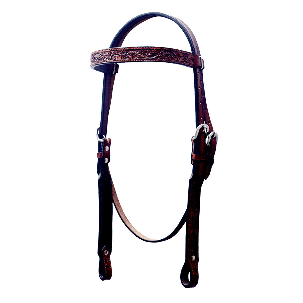 BAR H EQUINE Western Horse Floral Hand Painted Genuine Leather Headstall Dark Brown