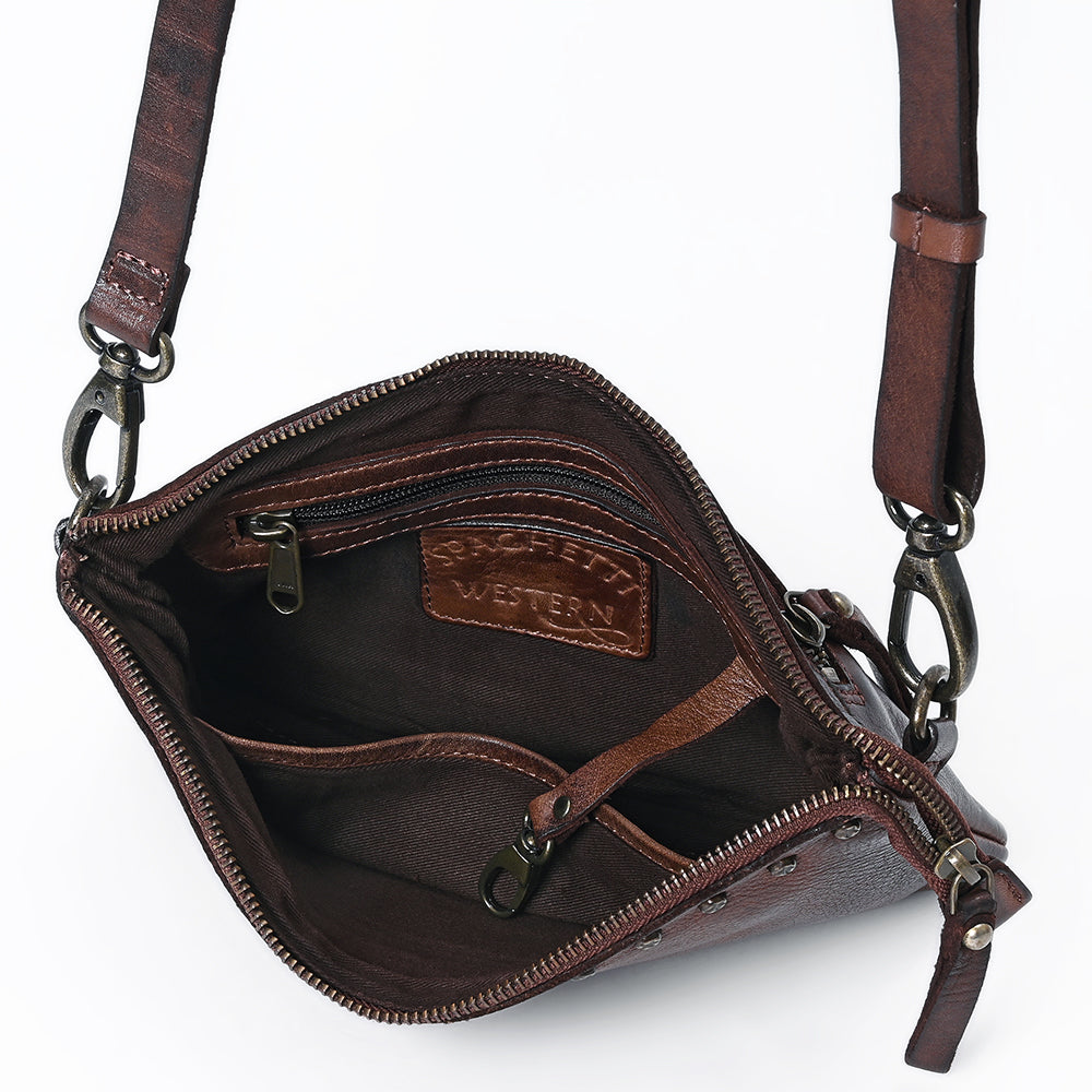 Spaghetti Western Swc192Brn Cross Body I Vintage Handmade Drum Dyed Genuine European Cowhide Leather Women Bag Western Handbag Purse