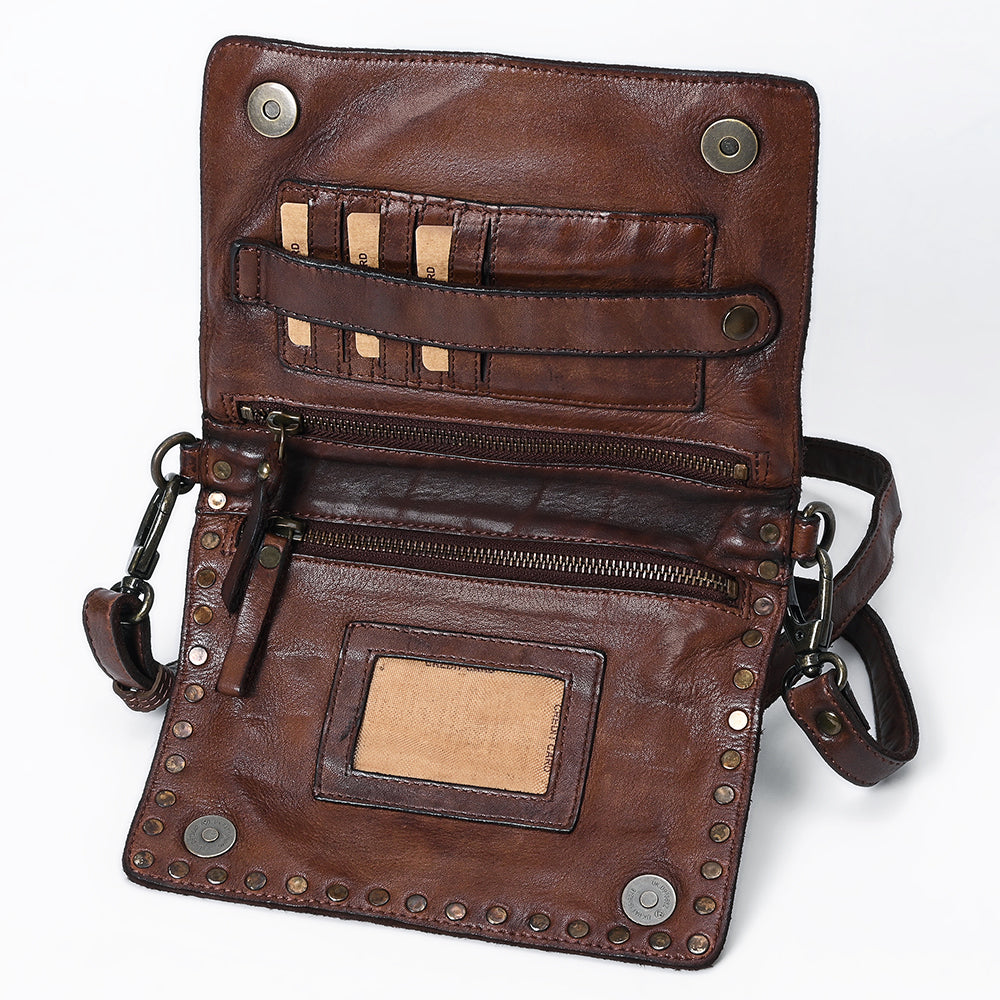 Spaghetti Western Swc193Brn Organiser Vintage Handmade Drum Dyed Genuine European Cowhide Leather Women Bag Western Handbag Purse