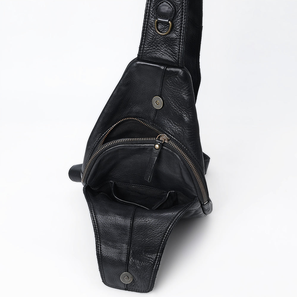 Spaghetti Western Swc202Blk Sling Vintage Handmade Drum Dyed Genuine European Cowhide Leather Women Bag Western Handbag Purse