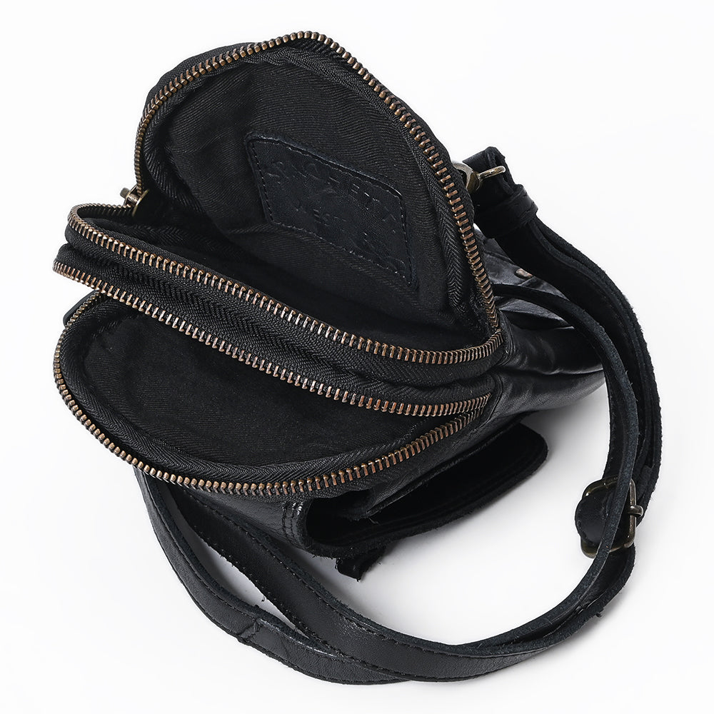 Spaghetti Western Swc210Blk Sling Vintage Handmade Drum Dyed Genuine European Cowhide Leather Women Bag Western Handbag Purse