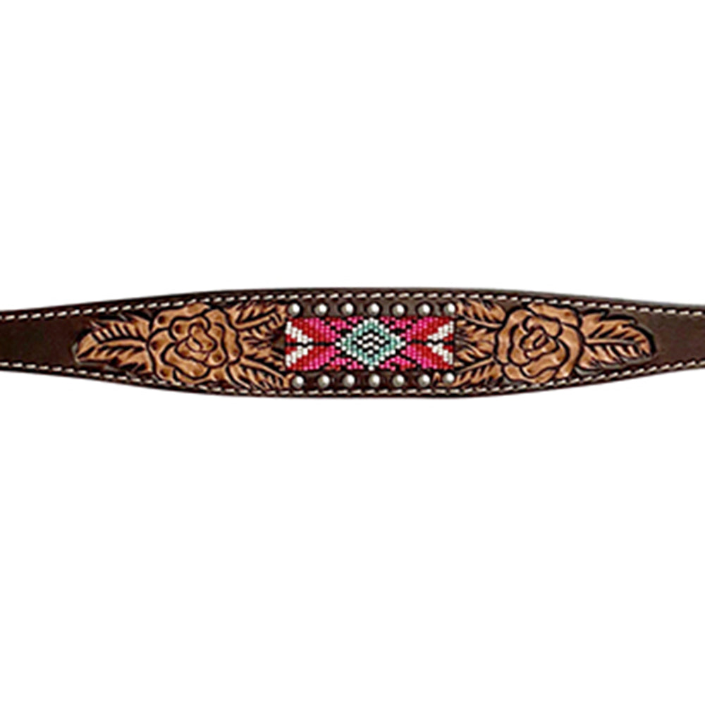 Bar H Equine Western Leather Horse Tack Set Floral Carved Beeded Inlay