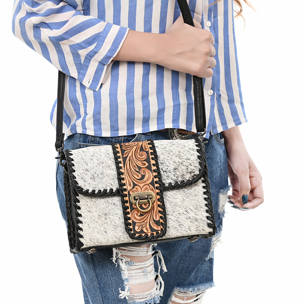 American Darling Adbg1503 Small Crossbody Hand Tooled Hair-On Genuine Leather Women Bag Western Handbag Purse