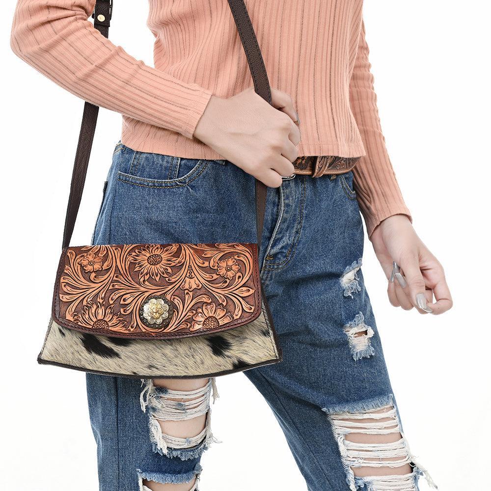 American Darling Adbga569 Cross Body I Hand Tooled Hair-On Genuine Leather Women Bag Western Handbag Purse
