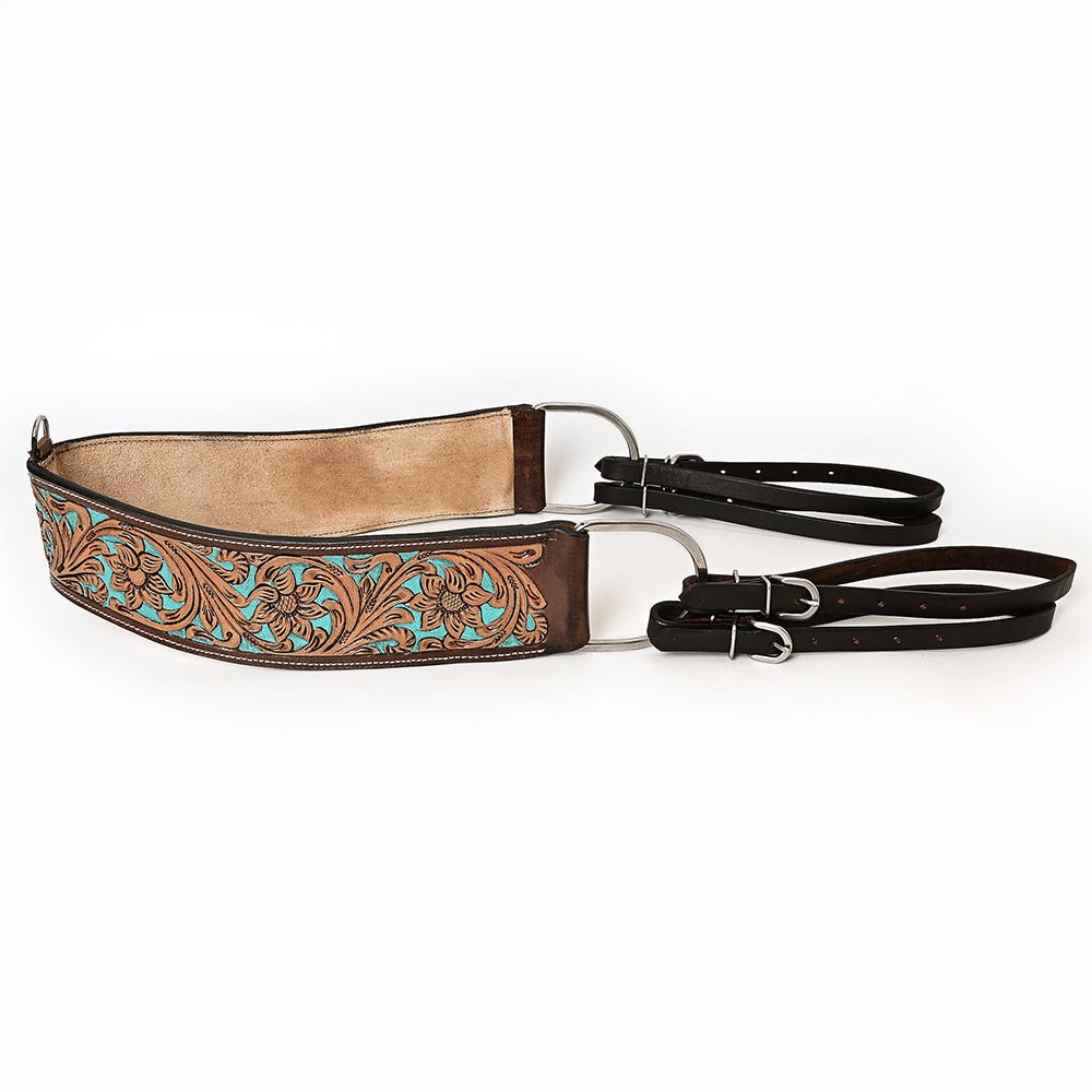 COMFYTACK Leather Horse Tripping Breast Collar Brown Floral Turquoise Inlay