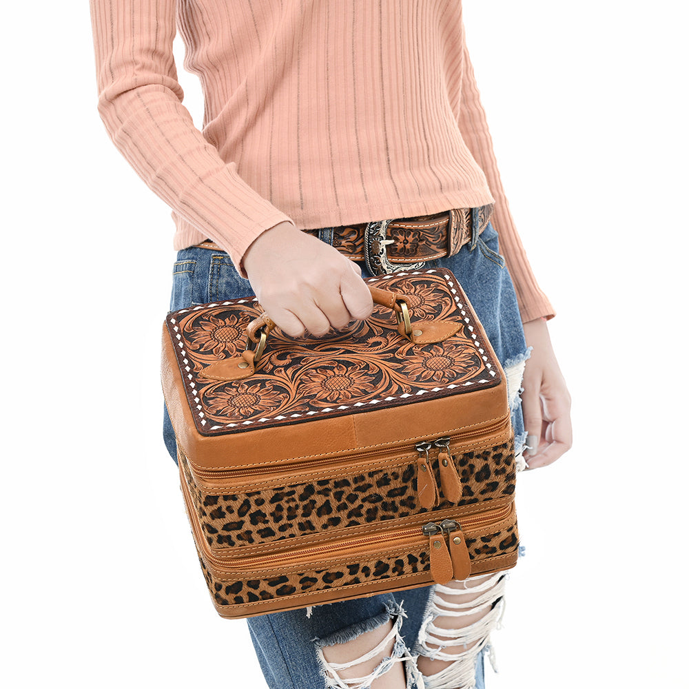 American Darling Jewelry Case Hand Tooled Hair On Genuine Leather Women Bag Western Handbag Purse |