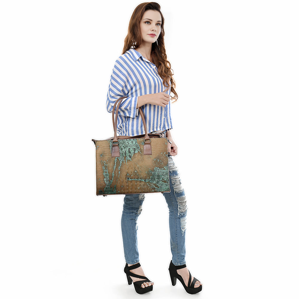 American Darling Tote Crocodile Embossed Genuine Leather Women Bag Western Handbag Purse