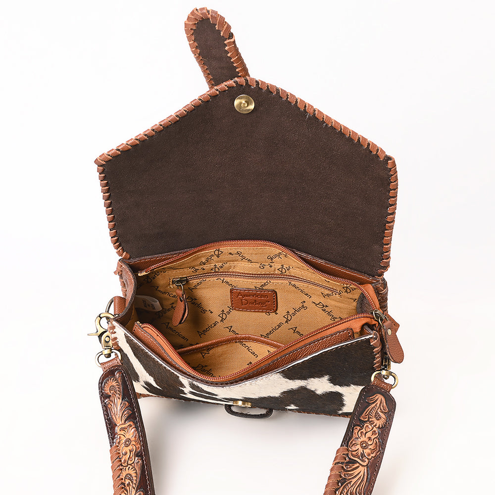 American Darling Hand Tooled Hair On Genuine Suede Leather Clutch Bag | Tooled Travel Jewelry Case