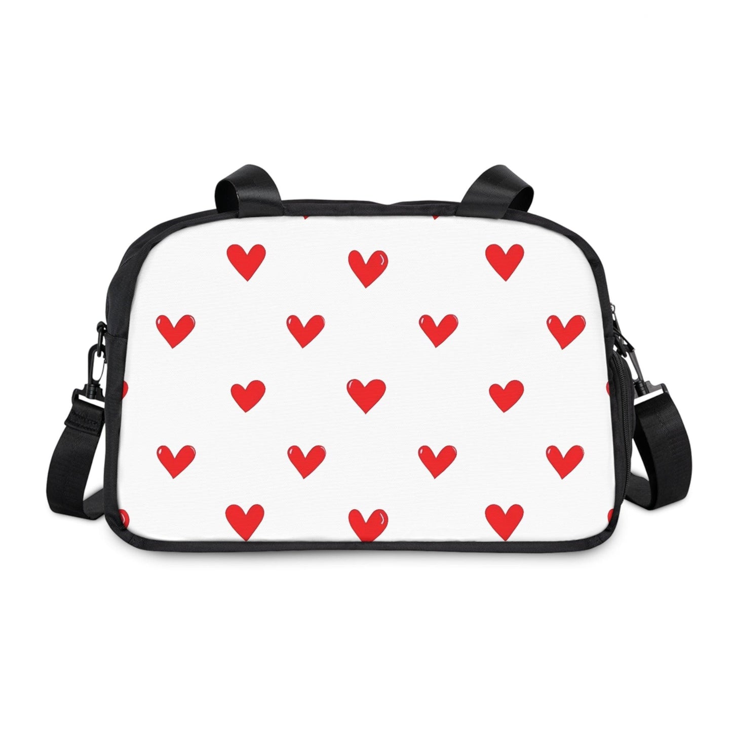 Fall in Love with Fitness Womens White Heart Print Fitness Handbag