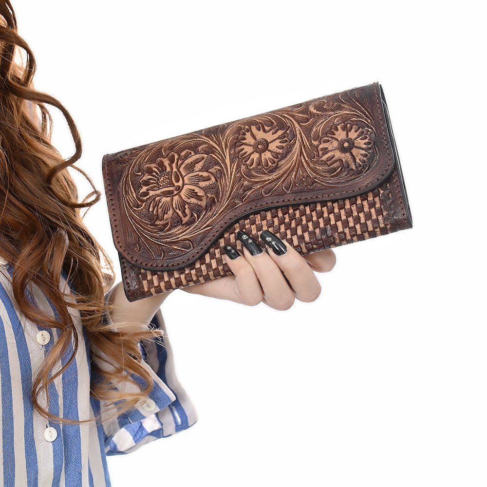 Clutch Beautifully Hand Tooled Genuine Leather women bag western handbag purse