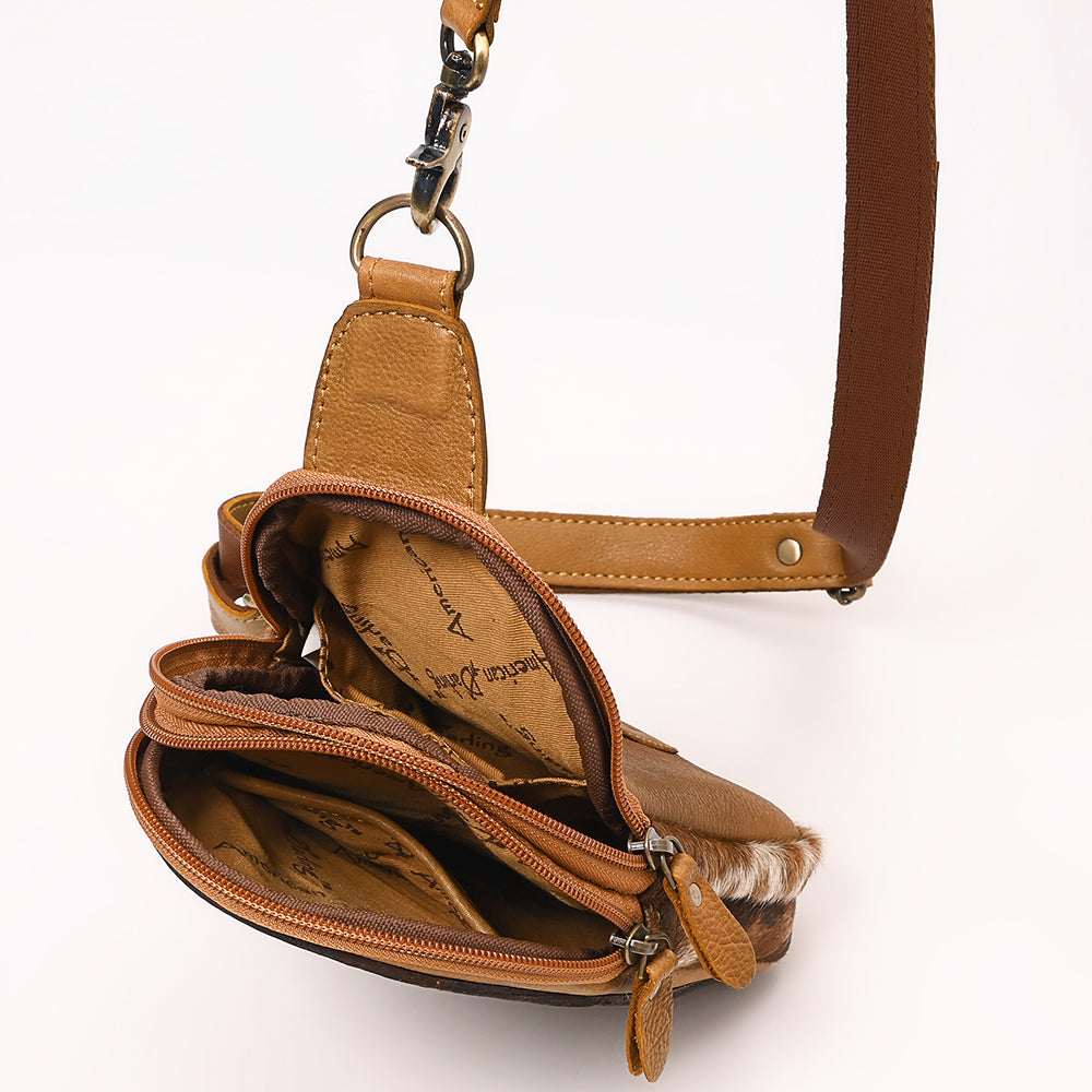 American Darling Hand Curved & Hair On Genuine Leather Sling Bag | Curved Travel Jewelry Case
