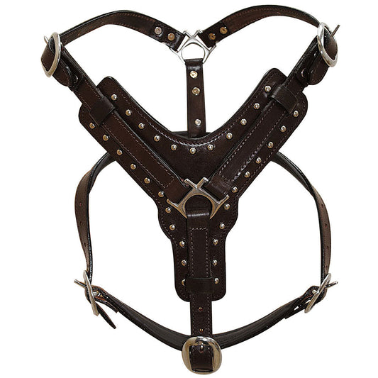 Large Leather Dog Harness Brown Genuine With Leash Hilason