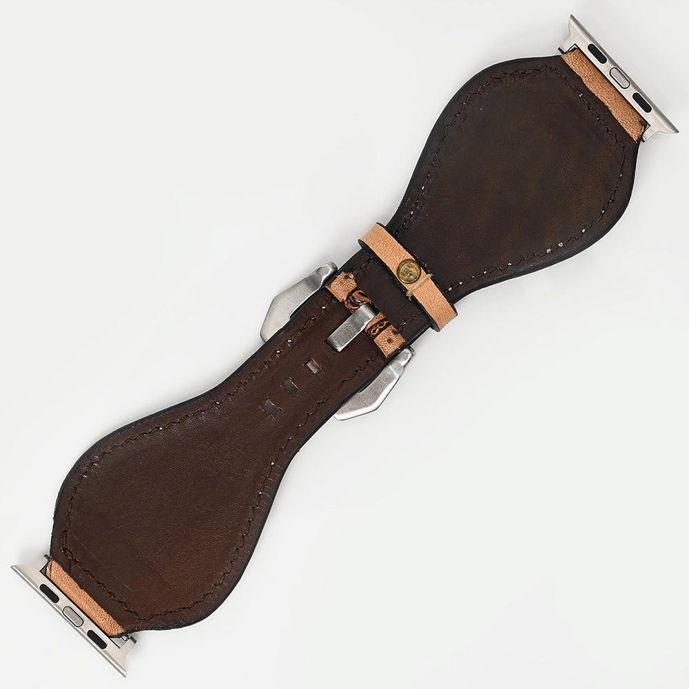 Hand-Tooled Genuine Leather Apple Watch Strap For Unisex Comfort And Craftsmanship