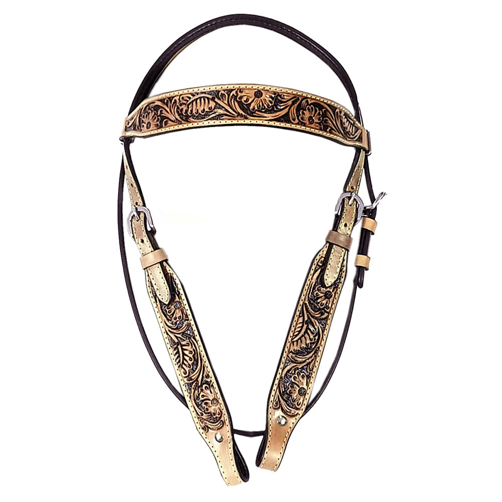 HILASON Western Horse Headstall Genuine American Leather Floral Tan