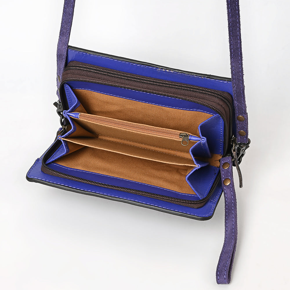 American Darling Western Small Cross Body Genuine Leather Handbag Purse Wallet Bag For Women Girls Purple