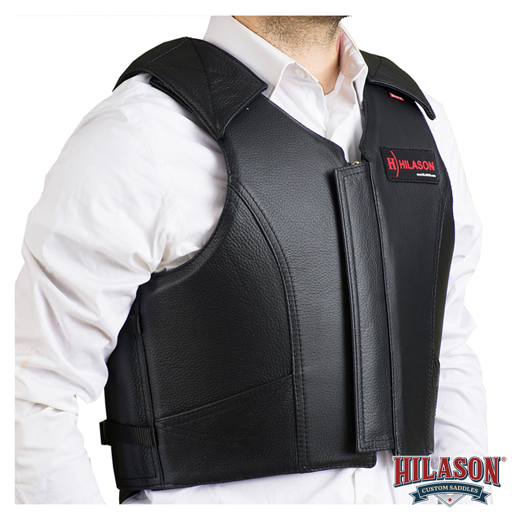 HILASON Western Horse Bull Riding Safety Leather Protective Vest & Rodeo Chaps Combo