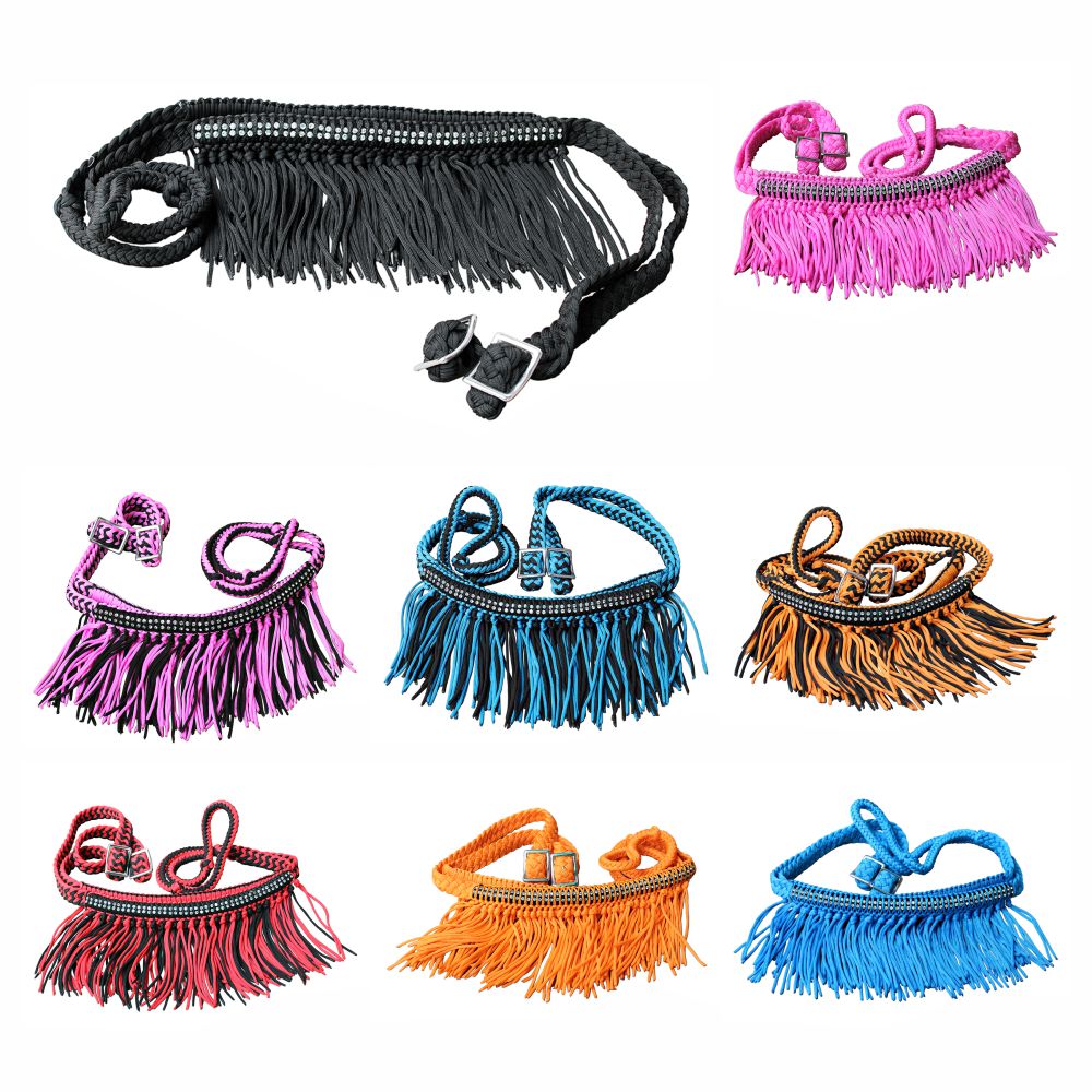 1" X 8Ft Hilason Braided Barrel Horse Racing Reins Knots Fringe Crystal